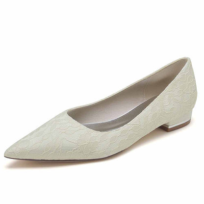 Elegant lace bridal flats for wedding with pointed toe and low heel for ultimate comfort