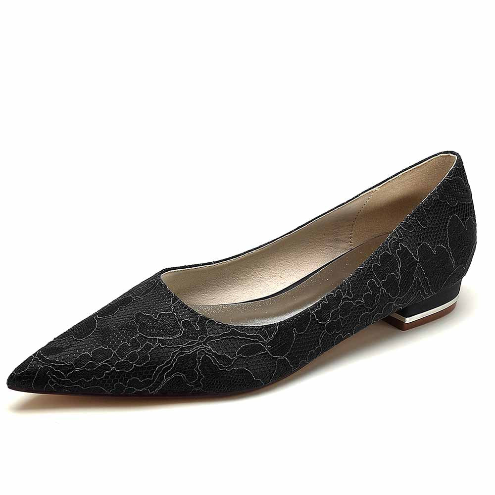 Elegant lace bridal flats for women with pointed toe design and intricate floral detail