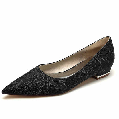 Elegant lace bridal flats for women with pointed toe design and intricate floral detail