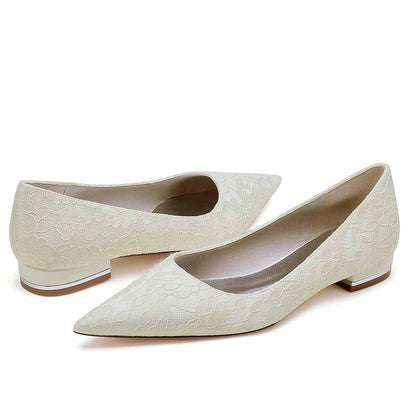 Elegant lace bridal flats for women in ivory with a pointed toe design for special occasions
