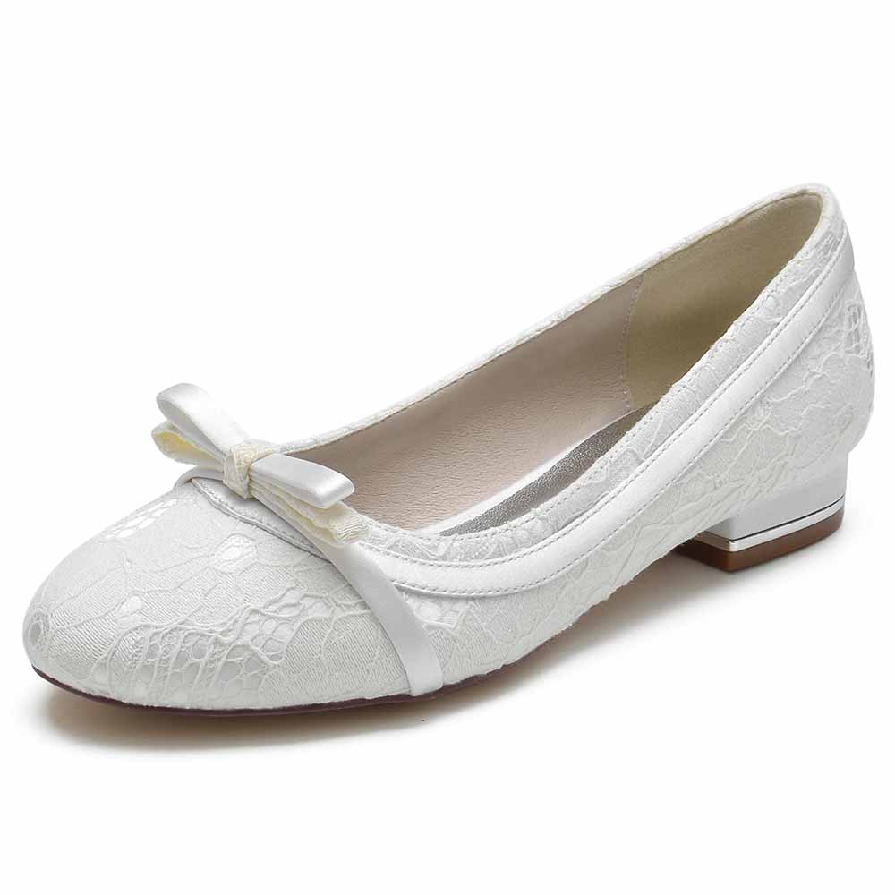 Elegant lace bridal flats with bow in white, perfect for weddings and special occasions