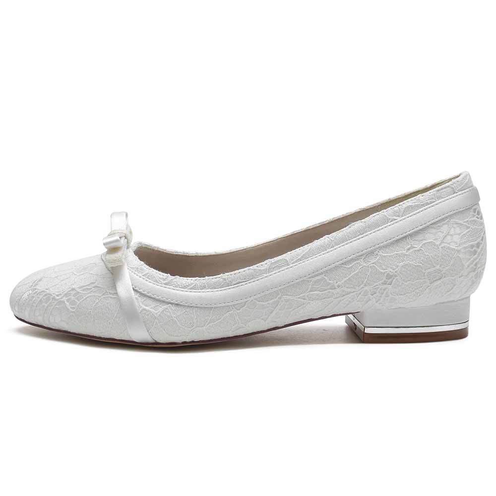 Elegant lace bridal flats with bow for a comfortable and stylish wedding look