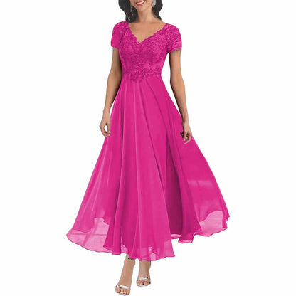 Elegant lace mother of the bride dress with sleeves in vibrant pink for a stylish wedding look