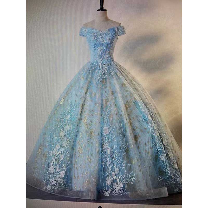 Quinceanera Dresses Ball Gown Puffy Sparkly Tulle Floral Wedding Dresses