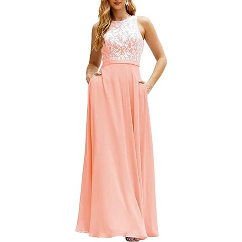 Lace Vintage Bridesmaid Dress Wedding Long Chiffon Prom Dress Homecoming Dress