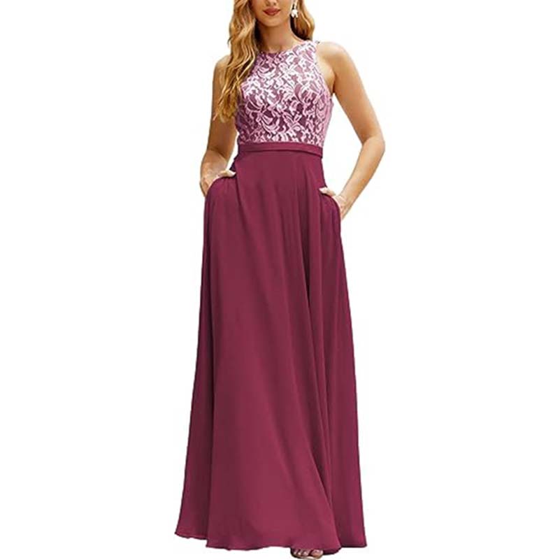 Lace Vintage Bridesmaid Dress Wedding Long Chiffon Prom Dress Homecoming Dress