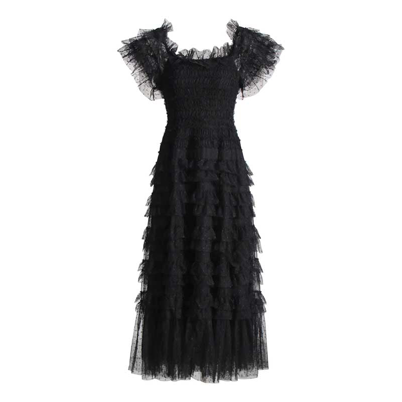 Off-shoulder Lisette Ruffle Mesh Dresses Lace Gown