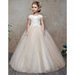Flower Girls Dress For Wedding Tulle Ball Gown with Flutter Sleeves and a Lace Back