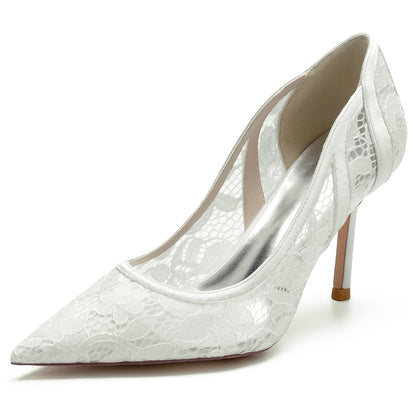 Lace Heels Ladies Bridal Party Pumps Formal Dress Shoes