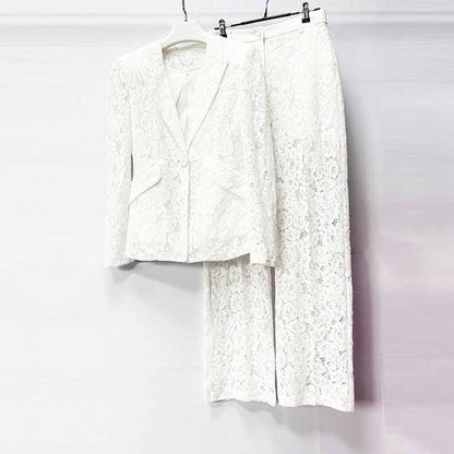 Women One Button Pantsuit Lace Wedding Sut Slim Fit Formal Set