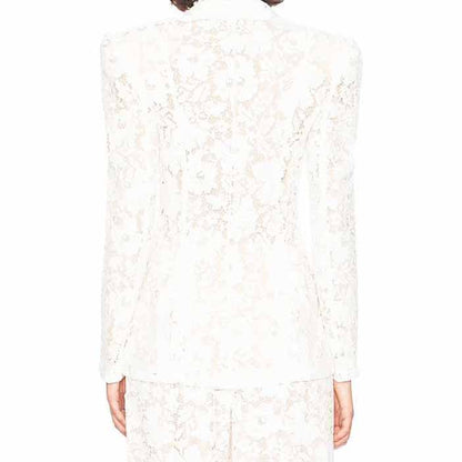 Women One Button Pantsuit Lace Wedding Sut Slim Fit Formal Set