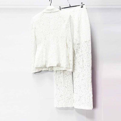 Women One Button Pantsuit Lace Wedding Sut Slim Fit Formal Set