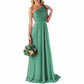 One Shoulder Bridesmaid Dresses Long for Wedding with Pockets Lace Bodice A-Line Chiffon Formal Party Gown