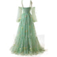 Long Sleeves Prom Dresses Applique Flower Tulle Evening Party Ball Gowns