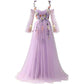 Long Sleeves Prom Dresses Applique Flower Tulle Evening Party Ball Gowns