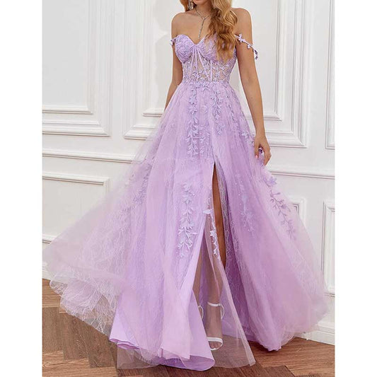 Tulle Prom Dress Lace Appliques Event Dresses Long Ball Gown