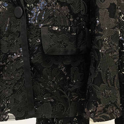 Women Sequined Wedding Suit Lace Blazer + Trousers Two Pieces Set Event Suit
