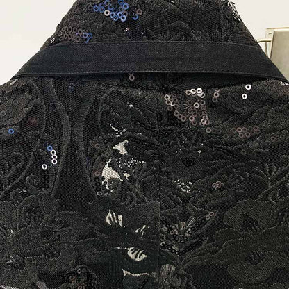 Women Sequined Wedding Suit Lace Blazer + Trousers Two Pieces Set Event Suit