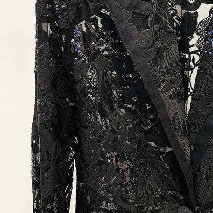 Women Sequined Wedding Suit Lace Blazer + Trousers Two Pieces Set Event Suit