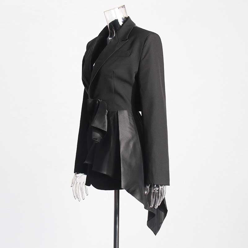 Women's Black Coat Asymmetric Cutout Silk-blend Satin blazer