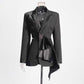 Women's Black Coat Asymmetric Cutout Silk-blend Satin blazer