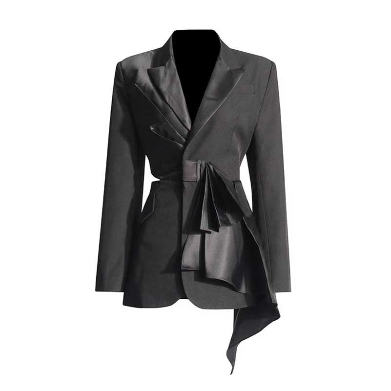 Women's Black Coat Asymmetric Cutout Silk-blend Satin blazer