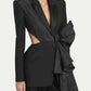 Women's Black Coat Asymmetric Cutout Silk-blend Satin blazer