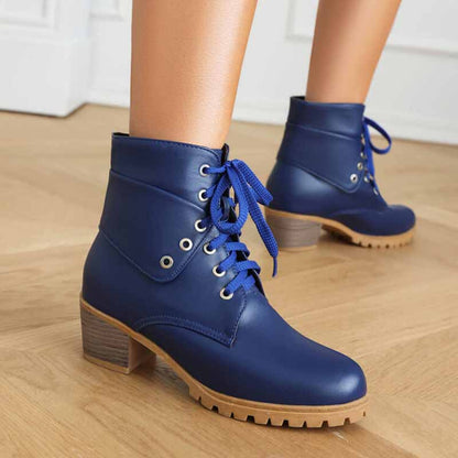 Women's lace up boots chunky heeled ankle boots