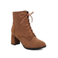 Women Lace-up Chunky High Heel Boots Vintage Ankle Booties Suede Shoes