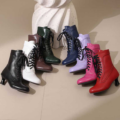 Women's Low Heel Lace-Up Boots