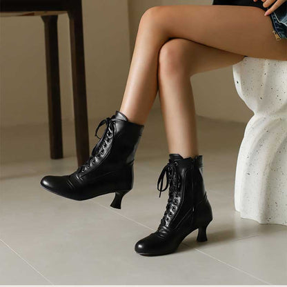 Women's Low Heel Lace-Up Boots