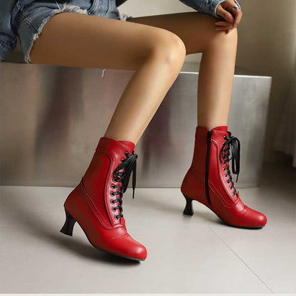 Women's Low Heel Lace-Up Boots