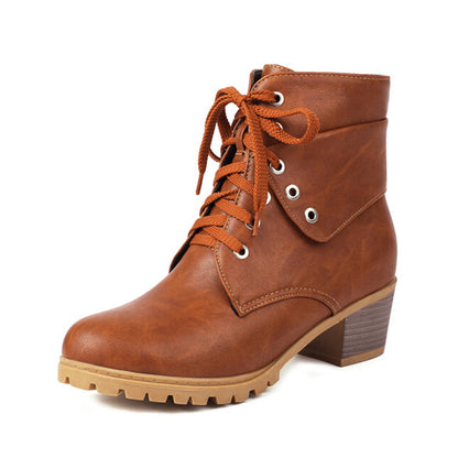 Women's lace up boots chunky heeled ankle boots