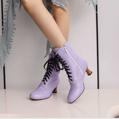 Women's Low Heel Lace-Up Boots