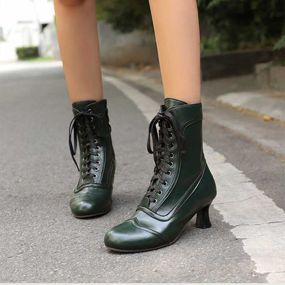 Women's Low Heel Lace-Up Boots