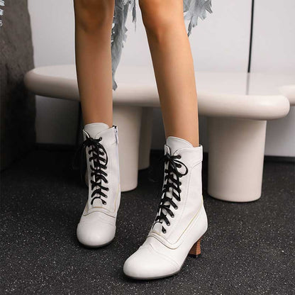 Women's Low Heel Lace-Up Boots