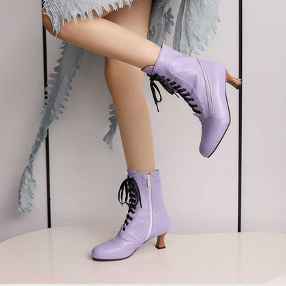 Women's Low Heel Lace-Up Boots