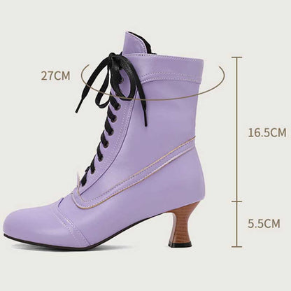 Women's Low Heel Lace-Up Boots