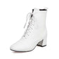 Women Lace-Up Faux Leather Block Heel Ankle Boots Dress Boots