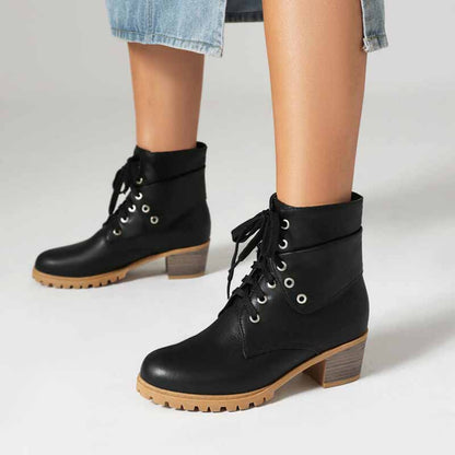 Women's lace up boots chunky heeled ankle boots