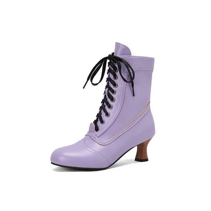 Women's Low Heel Lace-Up Boots