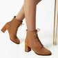 Women Lace-up Chunky High Heel Boots Vintage Ankle Booties Suede Shoes