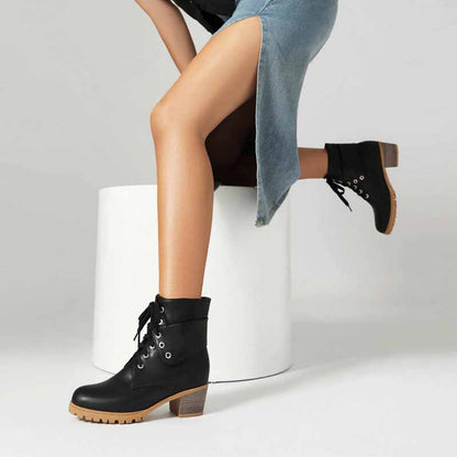 Women's lace up boots chunky heeled ankle boots