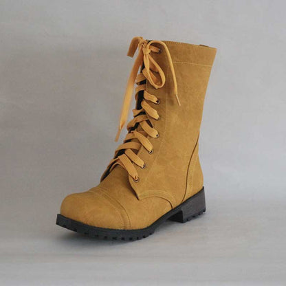 Women's Short Boots Lace-Up Low Heel Boots