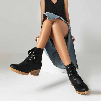 Women's lace up boots chunky heeled ankle boots