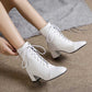 Women Lace-Up Faux Leather Block Heel Ankle Boots Dress Boots