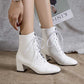 Women Lace-Up Faux Leather Block Heel Ankle Boots Dress Boots