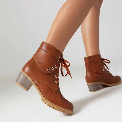 Women's lace up boots chunky heeled ankle boots