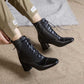 Women Lace-Up Faux Leather Block Heel Ankle Boots Dress Boots