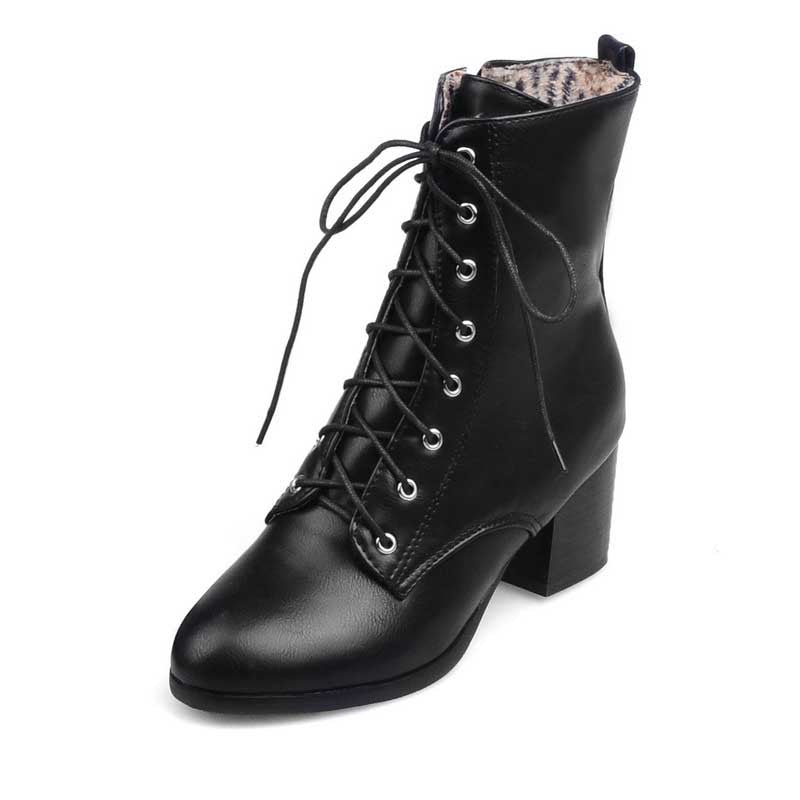 Women Faux Leather Block Heel Zip Ankle Boots Casual Dress Boots